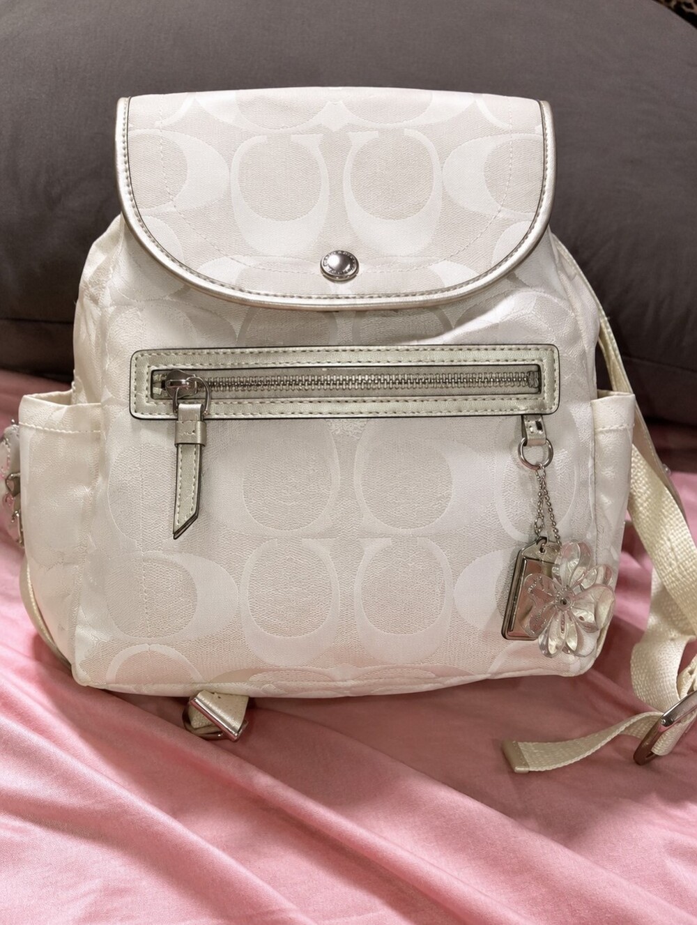 Coach Kyra White Signature Jacquard Small Backpack